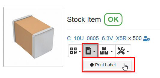 Print single stock item label