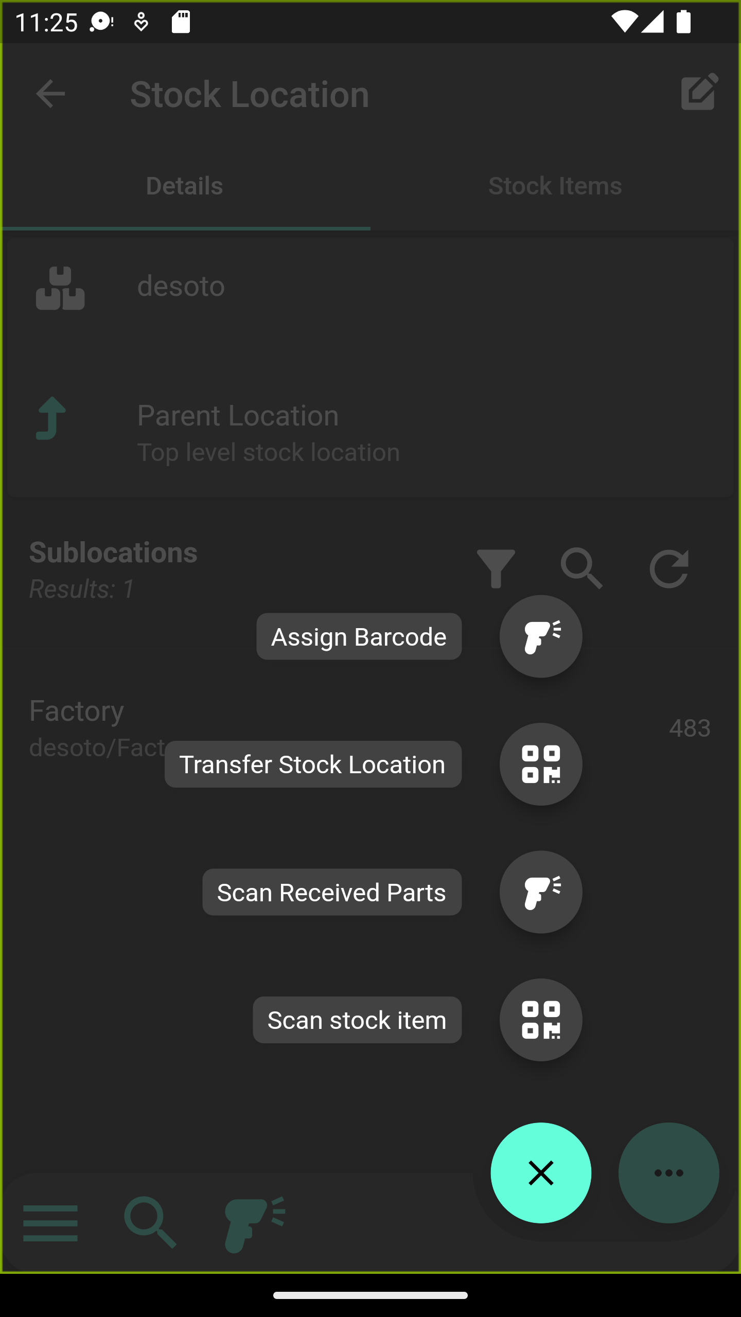 Stock location barcode actions