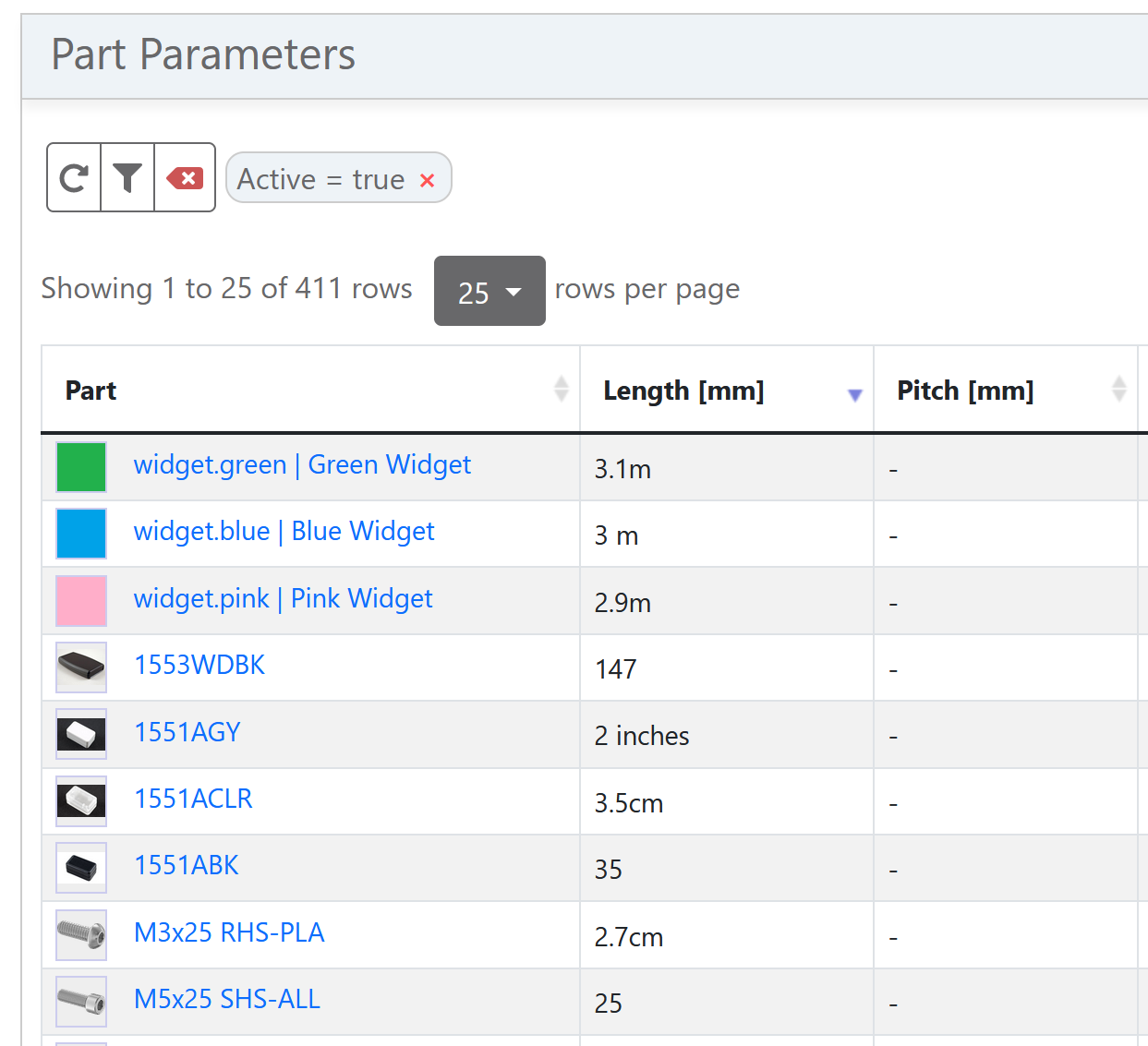 Sort by Parameter Units